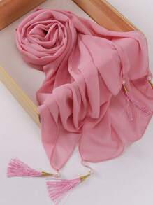 1 件装流苏女士围巾纯色雪纺头巾长围巾优雅头巾流苏头巾配饰女士 - 彩色 - 查看 15