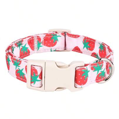 1pc Fruit Style Red Strawberry Pattern Adjustable Soft Pet Collar With Light Plastic Buckle, Suitable For Small/Medium/Large Dogs, Unisex Design, Indoor & Outdoor Use
