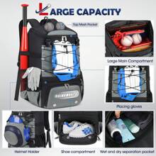 Baseball Bag For Youth & Adult Lightweight Softball Bat Bag With Shoe Compartment, External Helmet Holder And Fence Hook Waterproof Baseball Backpack Hold T-Ball, Bat And Softball Equipment - Grey - View 3