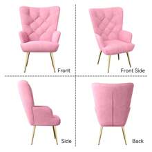 Nalupatio Mid-Century Modern Velvet Accent Chair, Tufted Wingback Armchair With Metal Legs, High Back Upholstered Reading Chair For Living Room & Bedroom - 粉色 - 查看 6