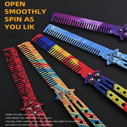 1pc Super Cool Butterfly Knife Comb - Stainless Steel Non-Sharp Outdoor Folding Comb -  Peripheral Spinner Training Newbie Practice Knife - Butterfly Comb - Fancy Performance Training Butterfly Knife Comb - A Holiday Gift For Him