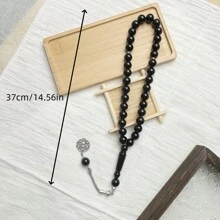 1条加大码33珠纯色亚克力仿琥珀手链，简约休闲，适合穆斯林男士日常佩戴 - 黑色 - 查看 1