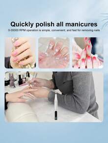 Portable Electric Nail Grinder, Rechargeable 35000RPM Nail File Nail Drill Pen Manicure Machine Kit With Long Battery Life, Professional Nail Art Polish & Cuticle Remover Machine Set, Toenail Grinder Nail Polishing Equipment Nails Appliance Manicure Pedicure Kit Accessory Nail Art Tool For Acrylic Nail Salon & Home Use - Black - View 8