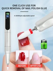 Portable Electric Nail Grinder, Rechargeable 35000RPM Nail File Nail Drill Pen Manicure Machine Kit With Long Battery Life, Professional Nail Art Polish & Cuticle Remover Machine Set, Toenail Grinder Nail Polishing Equipment Nails Appliance Manicure Pedicure Kit Accessory Nail Art Tool For Acrylic Nail Salon & Home Use - Black - View 6