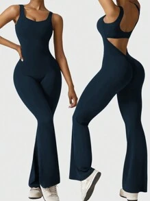 Speed mate 女士无袖提臀瑜伽连体裤，女士露背瑜伽连体裤 - 藏蓝色 - 查看 3