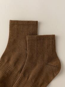 5双咖啡棕色袜子，纯色袜子，韩版中筒袜，百搭女士，男女通用秋冬运动袜 - 咖啡棕 - 查看 3