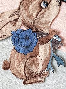 1 pièce Autocollant en patch de tissu brodé de lapin, applique de broderie d'animal de dessin animé, badge brodé DIY, matériel de couture