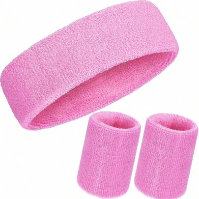3 Pieces Sweatbands Set, Includes Sports Headband And Wrist Sweatbands Striped Sweat Band For Athletic Men And Women Gym Accessories