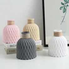 2 piezas Jarrones de plástico, minimalistas, modernos y creativos, de origami de cuerda, con patrón de ondas de agua, para decoración de sala de estar, mesa de comedor, jarrón seco, recipiente que no puede contener agua, decoración del hogar, jarrón de flores, centro de mesa, decoración de mesa - Multicolor - Ver 3