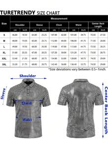 Men's 70s Disco Shirts Shiny Sequins Short Sleeve Party Shirt Slim Fit Nightclub Costume Tops - 銀色 - 查看 5