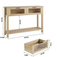 Living Room Country Sofa Table, Minimalist Style Console Table, Entryway Table With Storage, Console With Glass Drawers, Suitable For Living Room Hallway Foyer - 木質色 - 查看 5