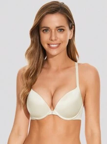 Deyllo Seamless Push Up T-Shirt Bra Comfort Lightly Padded Underwire Bra - White - View 6