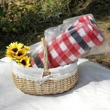 1 件野餐篮，水果篮，用于野餐、厨房整理和储存，手工编织，天然材料，天然，野餐篮红色格纹内衬和处理椭圆形柳条亚麻花储物篮，储存，装饰，多种用途 - 扁柳雛菊 - 查看 10