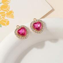 10pcs Fashionable Exquisite High-Quality Rhinestone Colored Gemstone Heart Shaped Pendant DIY Earrings Necklace Jewelry Accessories Valentines - Diamond Gem Heart Pendant - View 5