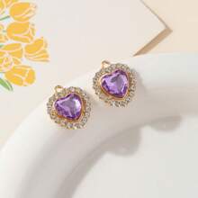 10pcs Fashionable Exquisite High-Quality Rhinestone Colored Gemstone Heart Shaped Pendant DIY Earrings Necklace Jewelry Accessories Valentines - Diamond Gem Heart Pendant - View 6