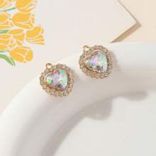 10pcs Fashionable Exquisite High-Quality Rhinestone Colored Gemstone Heart Shaped Pendant DIY Earrings Necklace Jewelry Accessories Valentines - Diamond Gem Heart Pendant - View 2