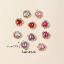 10pcs Fashionable Exquisite High-Quality Rhinestone Colored Gemstone Heart Shaped Pendant DIY Earrings Necklace Jewelry Accessories Valentines - Diamond Gem Heart Pendant - View 7