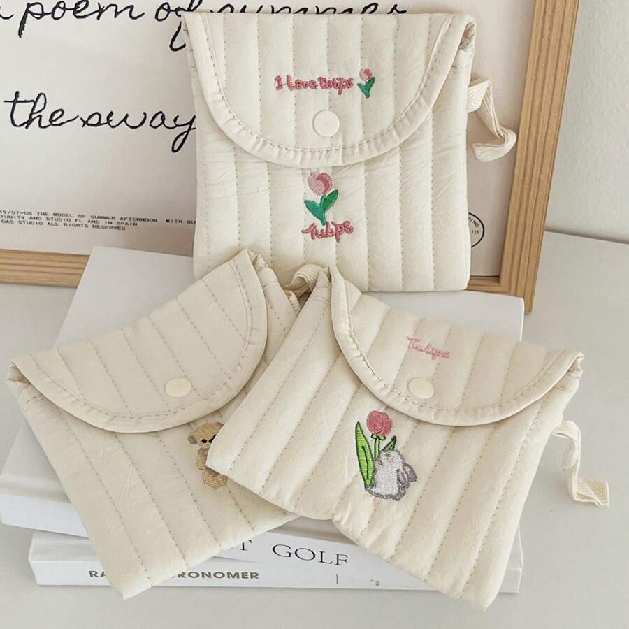 1 pieza Mini Bolsa de maquillaje para lápices labiales delgada Bolsa de almacenamiento de cosméticos de conejo de dibujos animados para viajes - Multicolor - Ver 1