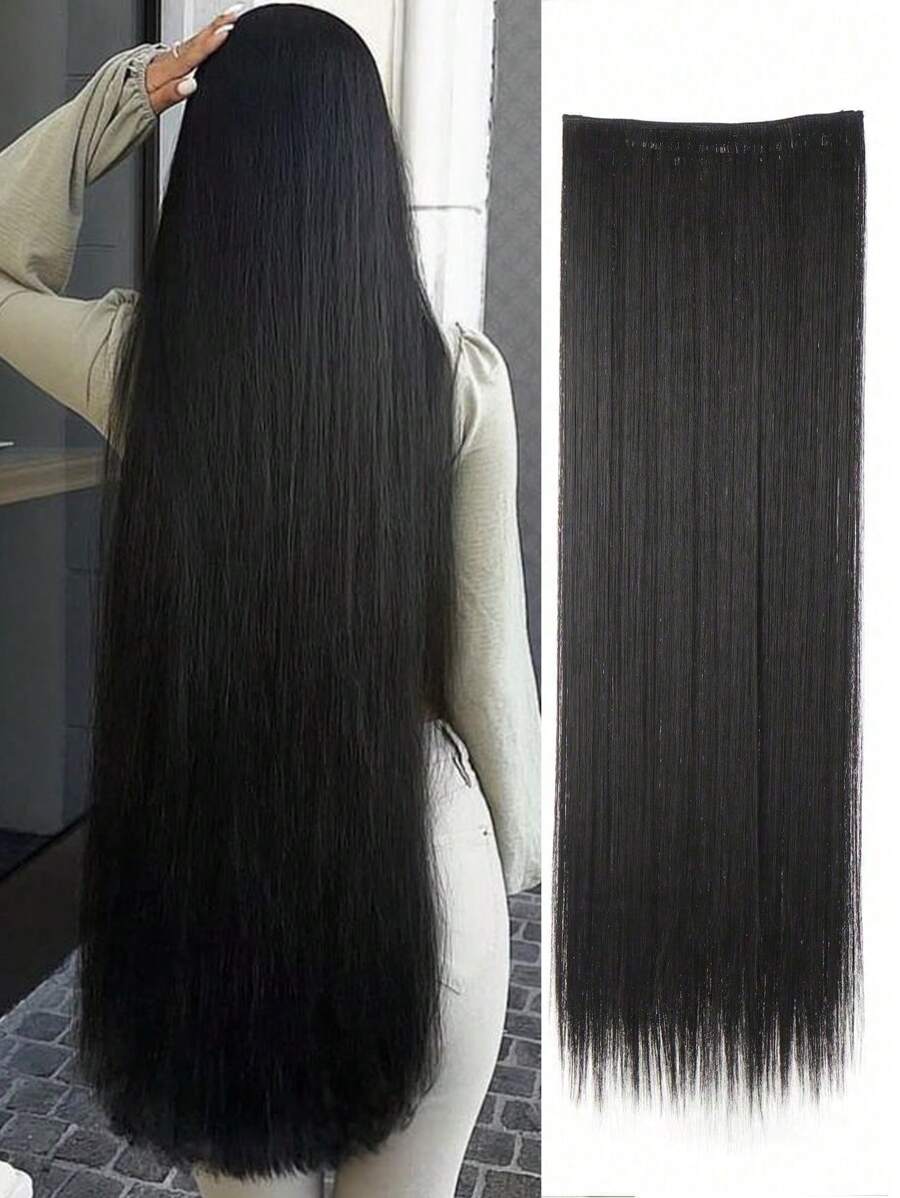 20" 24" 28" 32" 40" Synthetic Hair Extensions Hairpiece 5 Clips Long Straight Heat Resistant Hair Piece Natural  Hairstyle For Women Daily Used - Black - View 1