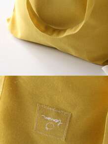Korean Style Large Capacity Shoulder Bag, Double-Sided, Linen Tote, Literary Fresh , For Shopping And Storage, School Supplies, School Bag, School Handbag, School Tote Bag, School Bookbag, Back To School Bags, Lightweight, Portable, Foldable, Classic Casual, Suitable For Teen Girls Women College Students, Perfect For Back To School, First Day Of School, Yellow - Yellow - View 3