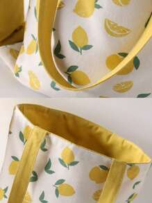 Korean Style Large Capacity Shoulder Bag, Double-Sided, Linen Tote, Literary Fresh , For Shopping And Storage, School Supplies, School Bag, School Handbag, School Tote Bag, School Bookbag, Back To School Bags, Lightweight, Portable, Foldable, Classic Casual, Suitable For Teen Girls Women College Students, Perfect For Back To School, First Day Of School, Yellow - Yellow - View 5