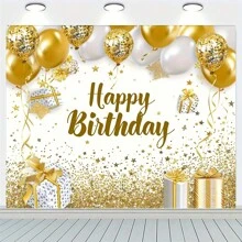 1 pieza Decoración de fiesta de cumpleaños dorada y blanca, Pancarta de fondo para fotografía de cumpleaños feliz de color dorado y blanco grande para decoración de fiesta de cumpleaños para mujeres, hombres y Navidad - Amarillo - Ver 4