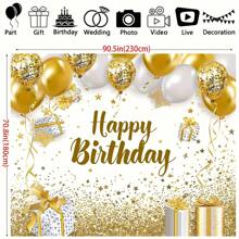 1 pieza Decoración de fiesta de cumpleaños dorada y blanca, Pancarta de fondo para fotografía de cumpleaños feliz de color dorado y blanco grande para decoración de fiesta de cumpleaños para mujeres, hombres y Navidad - Amarillo - Ver 3