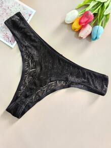 5 件大码女士性感蕾丝丁字裤镂空透视时尚中高腰内衣 - 彩色 - 查看 8