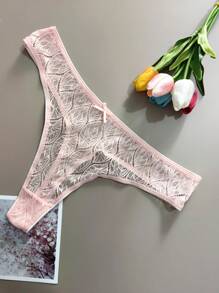 5 件大码女士性感蕾丝丁字裤镂空透视时尚中高腰内衣 - 彩色 - 查看 6