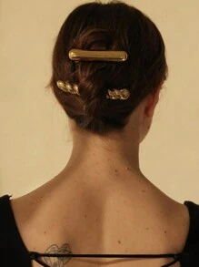 1 件女士条形发夹，金属时尚发饰，简约风格发夹，法国鳄鱼卷发夹孔用于发型设计、染色、银色、造型（男女均可使用）街头、优雅艺术风格，适合任何身材万圣节 - 金色 - 查看 5