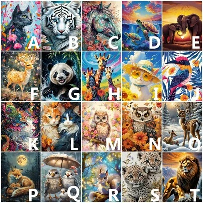 1 Set Animal Oil Painting Cat Kits Horse Elephant Birds Fox 2024 New Arrival DIY Painting By Numbers Cartoon Tiger Lion Sea Turtle Deer Owl Open Your Creativity Handmade Art Home Decor