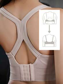 无缝交叉后背运动健身防震聚拢文胸带垫性感内衣女士内衣运动背心文胸带垫聚拢上衣无钢圈文胸瑜伽健身文胸运动服健身服女士健身上衣运动文胸 - 杏色 - 查看 3