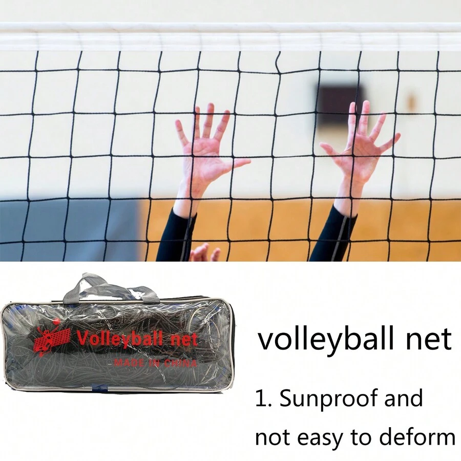 1 Volleyball Training Net (Excluding Poles), PE Single Wrapped Material, With Thickened Tarpaulin And Steel Wire, For Volleyball Training Use Trainer - Black - View 1
