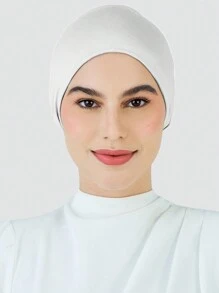 1 Băng đô chống trượt cho nữ, Mũ turban co giãn màu trơn có chi tiết xếp ly, thoáng khí và thoải mái, vành rộng thấm mồ hôi, chống trượt cho băng đô thể thao mềm mại, khăn trùm đầu cho abaya hàng ngày dưới mũ, quần áo che mặt - trắng - Xem 3