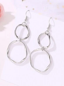 1pair INS Style Simple Hollow Round Earrings For Women, Personalized & Exaggerated Geometric Alloy Ear Drops, Suitable For Daily Wear - Silver - View 2
