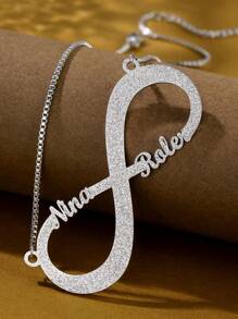 Customized Sandblasted Stainless Steel Classic Infinity & Chinese Eight Diagrams Necklace With Multiple Names, Personalized Calligraphy Letters Handmade Pendant Jewelry With Box Chain, Family Festival Gift - Silver - View 3