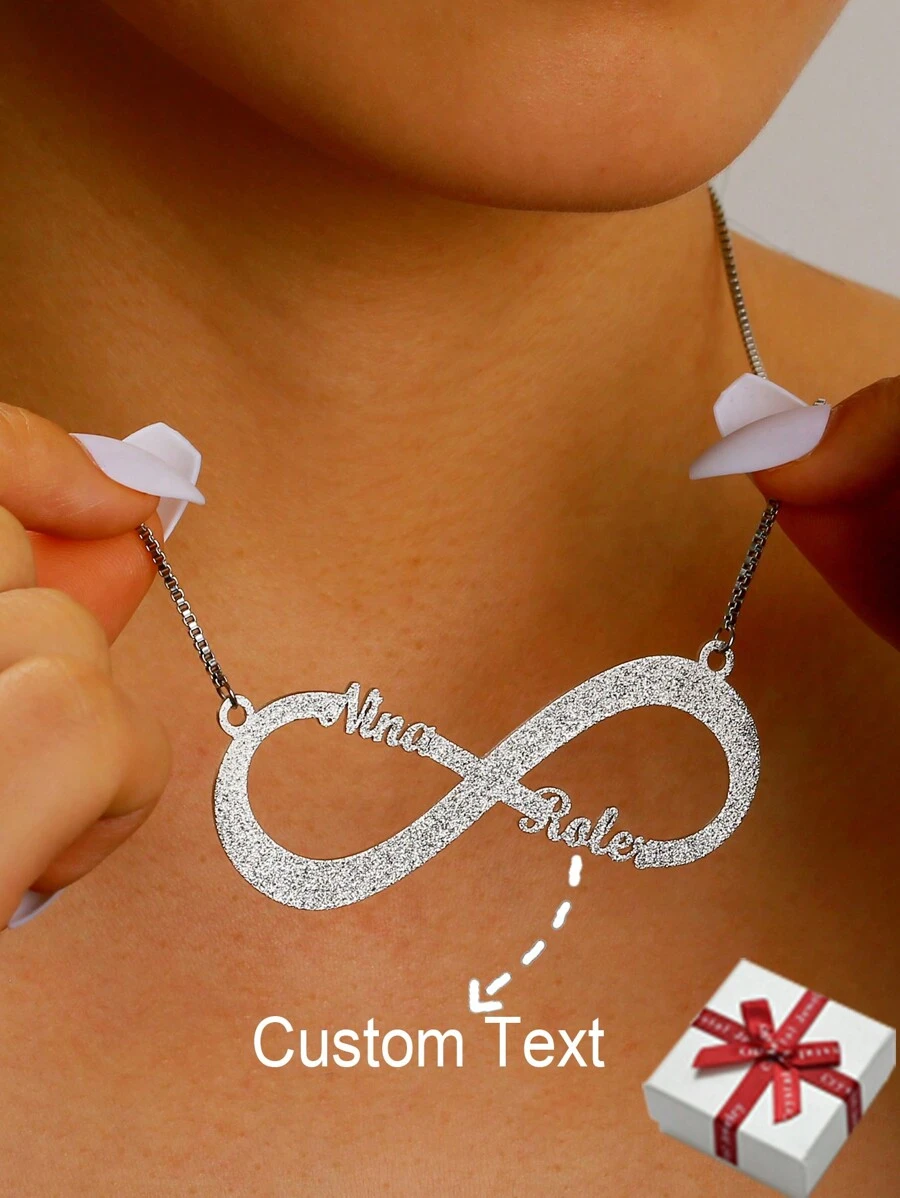 Customized Sandblasted Stainless Steel Classic Infinity & Chinese Eight Diagrams Necklace With Multiple Names, Personalized Calligraphy Letters Handmade Pendant Jewelry With Box Chain, Family Festival Gift - Silver - View 1