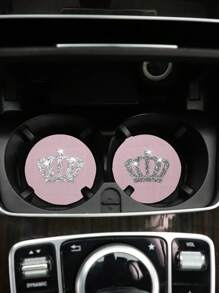 2入組防水橡膠閃亮皇冠汽車杯墊防滑墊汽車配件