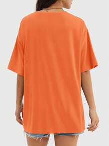 Speed mate 女士宽松圆领短袖T恤，休闲衬衫，Y2K 2024基础款T恤，夏季 - 橘色 - 查看 5