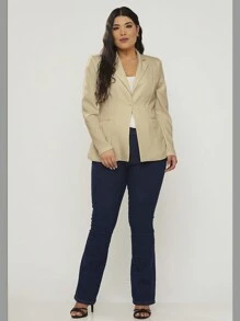 Plus Size Blazers - 米色 - 查看 4