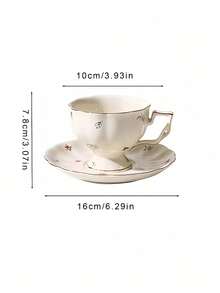 1 套复古欧式奢华金边花卉咖啡杯碟，居家/办公室下午茶/早餐杯碟套装