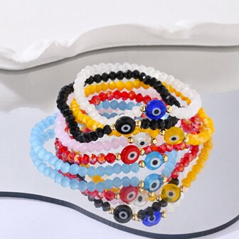 Turkish Charm Evil Eye Beaded Bracelet Women Fashion Jewelry Boho Colorful Summer Beach Crystal Beads Bracelets