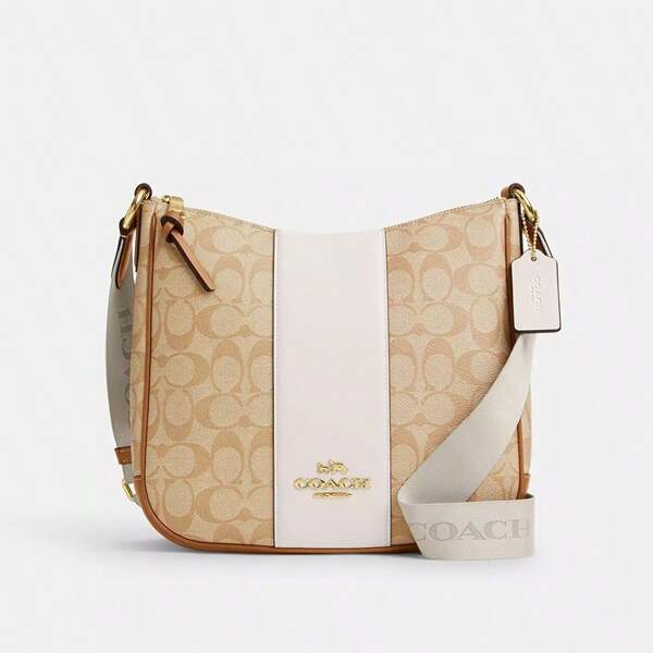 Coach Ellie File Bag Leather Crossbody Purse For Women In Signature Canvas With Adjustable Strap,Outside Zip Pocket,Top Zip CR124 IMWQJ