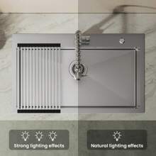 Kitchen Sink Stainless Steel 75x45x19CM Sink 1 Basin With Foldable Drainer And Drainage System, Built-In Sink For 80cm Cabinets - Brushed - View 6