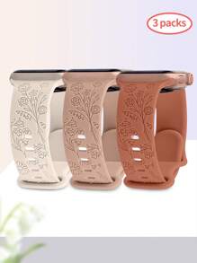 St.siabe 3 件 St. SIabe 女士和男士时尚雕花单色硅胶手表带兼容 系列表带 38mm 40mm 41mm 45mm 44mm 42mm 49mm 皮带，柔软舒适透气腕带替换表带、手链、腕带节日礼物派对搭配 Ultra 系列 S10/9/SE/8/7/6/5/4/3/2/1 手链配件 - 彩色 - 查看 1