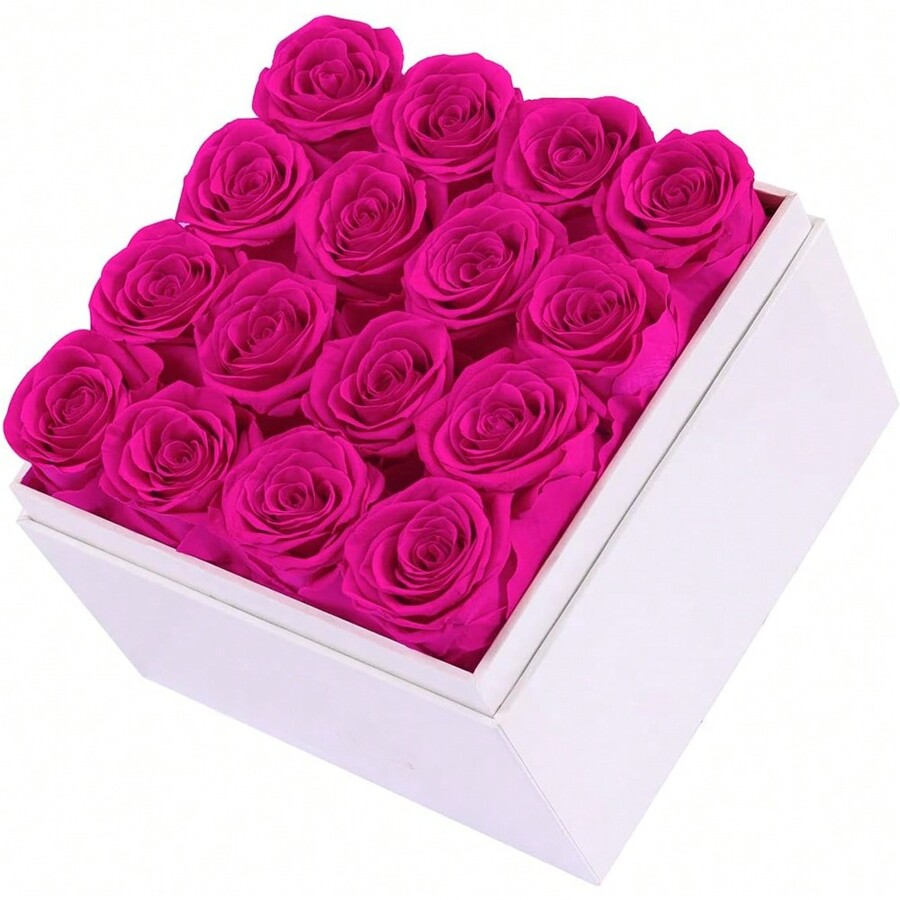 16Pieces Forever Rose Preserved Roses In Acrylic Box, Forever Flowers