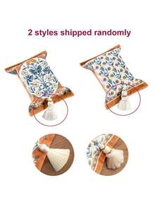 1 Pc Tissue Box Cover, Chinese Style Tissue Storage Box Simple Tissue Holder Car Tissue Storage Cover Suitable For Living Room Bedroom Office Hotel Restaurant Coffee Table, Random Pattern - Multicolor - View 2