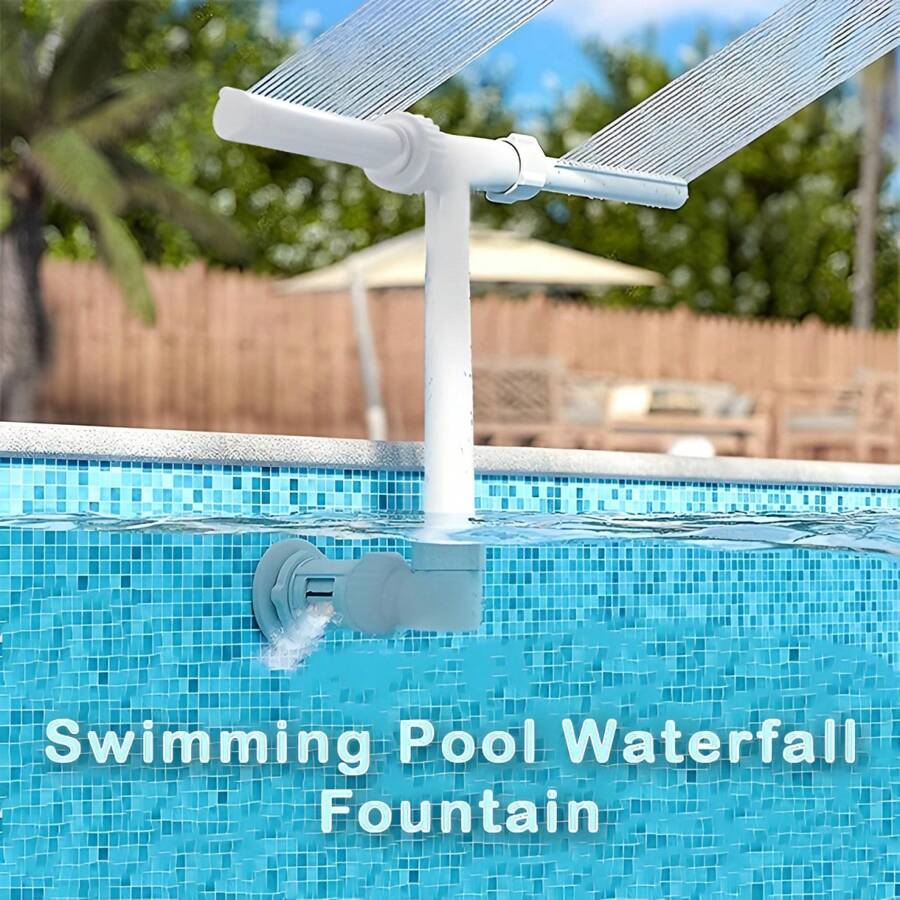 1pc Adjustable Dual Jet Swimming Pool Waterfall Fountain - Plastic Standalone Sprinkler For Swimming Pool Decor, Garden Decor,No Electricity/Battery Required - White - View 1