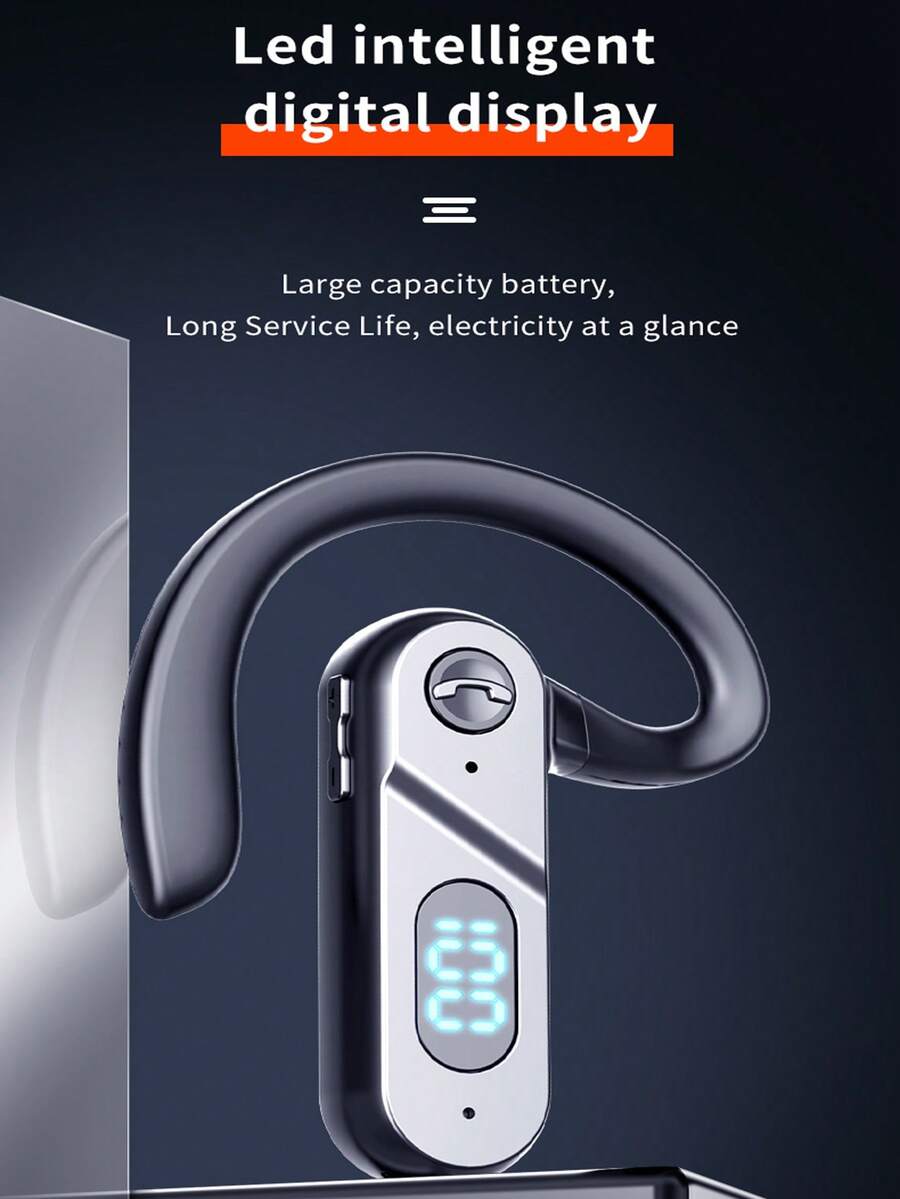 V28 Earhook Wireless Earphone Business Digital Display 5.2 Sports Running Outdoor Car Single-Sided Earphone - Black - View 1