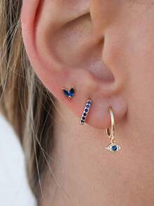 3pcs/Set Fashionable Cubic Zirconia & Evil Eye Decor Golden Earring For Women For Daily Decoration Holiday Wedding Party - 3-pack Earrings - View 1